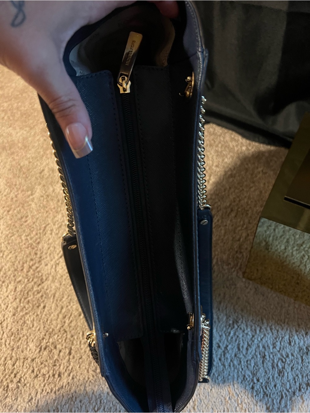 Michael Kors Navy Saffiano Leather Shoulder Tote with Gold Hardware - Picture 16 of 16